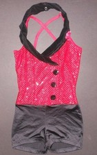 Tap Costume Shorty Unitard Red Faux Sequin Black Lapels hot shorts child