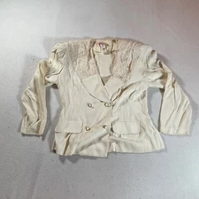 Vintage Western Shirt Womens 10 White Rodeo Cowgirl V Neck Embroidered Buttons