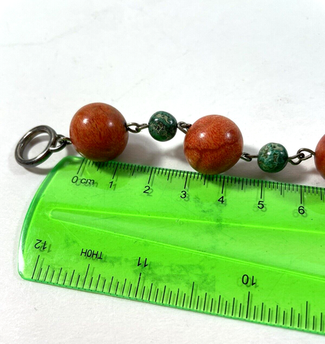 Vintage Natural Red Sponge Coral And Chrysocolla Beaded Necklace 925 Bracelet - Picture 7 of 24