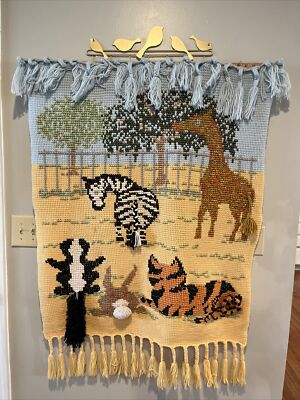 Animal Theme Crochet Baby Blanket Wall Art Safari Zebra Giraffe 41