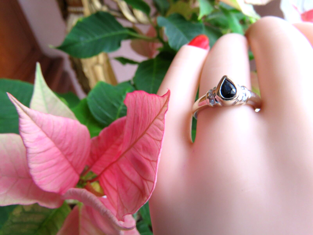 ❤️ EMA 14 White Gold Natural Bezel Set Sapphire Diamond Cocktail Ring 