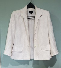 Investments Jacket Blazer White Button Close 3/4 Sleeve Lined Size 10 Vintage