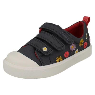 Mädchen Clarks lässig Blumendetail Klettverschluss Doodle City Vibe 24