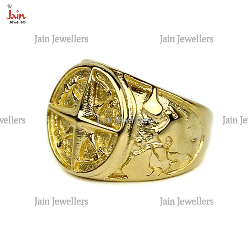 18 Kt, 22 Kt Real Gold Compass Handmade Signet Men'S Ring 8 7 8 9