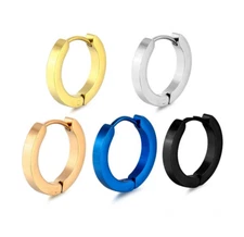 2Pcs Women Men Stainless Steel 2mm Round Small Hinged Hoop Huggie Ear Earrings