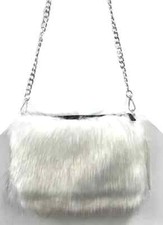Ladies Designer Soft Fluffy Feather Faux Fur Clutch Bag Purse Chain Runway NEW