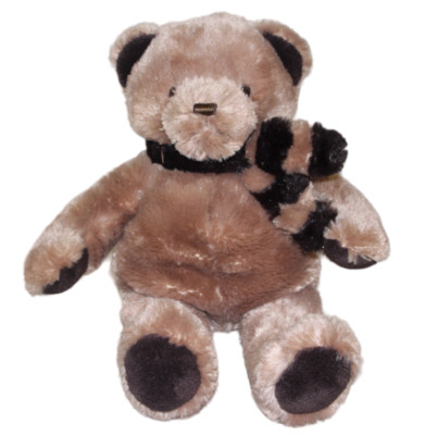 NAP Brookstone Brown Teddy Bear Striped Scarf Winter Holiday Plush Stuffed Toy