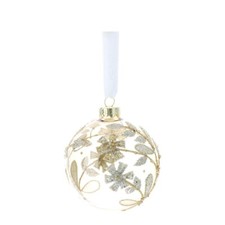 Hervit art.29059 sfera vetro soffiato dia.8cm ambra fiori oro