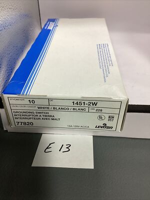 Box of 10 Leviton 1451-2W Toggle Switches 15 amp-White