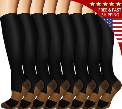 8 Pairs Copper Compression Socks 20-30mmHg Graduated Support S-XXL for Men Women