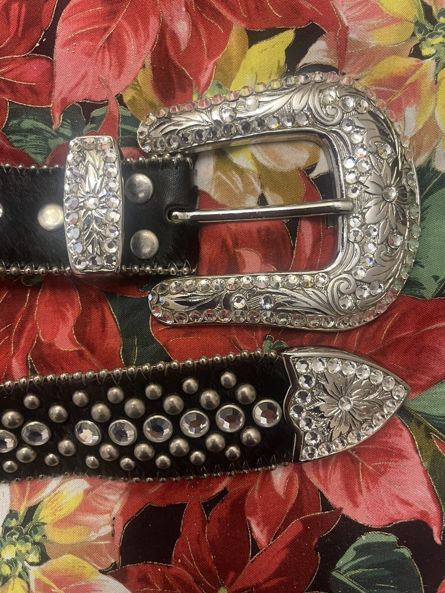 BB Simon Black Leather/ horse hair Swarovski Crystal Belt | eBay display picture 1