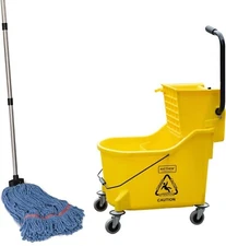 Matthew Commercial Mop Bucket with Side Press Wringer On Wheels + Wet String Mop