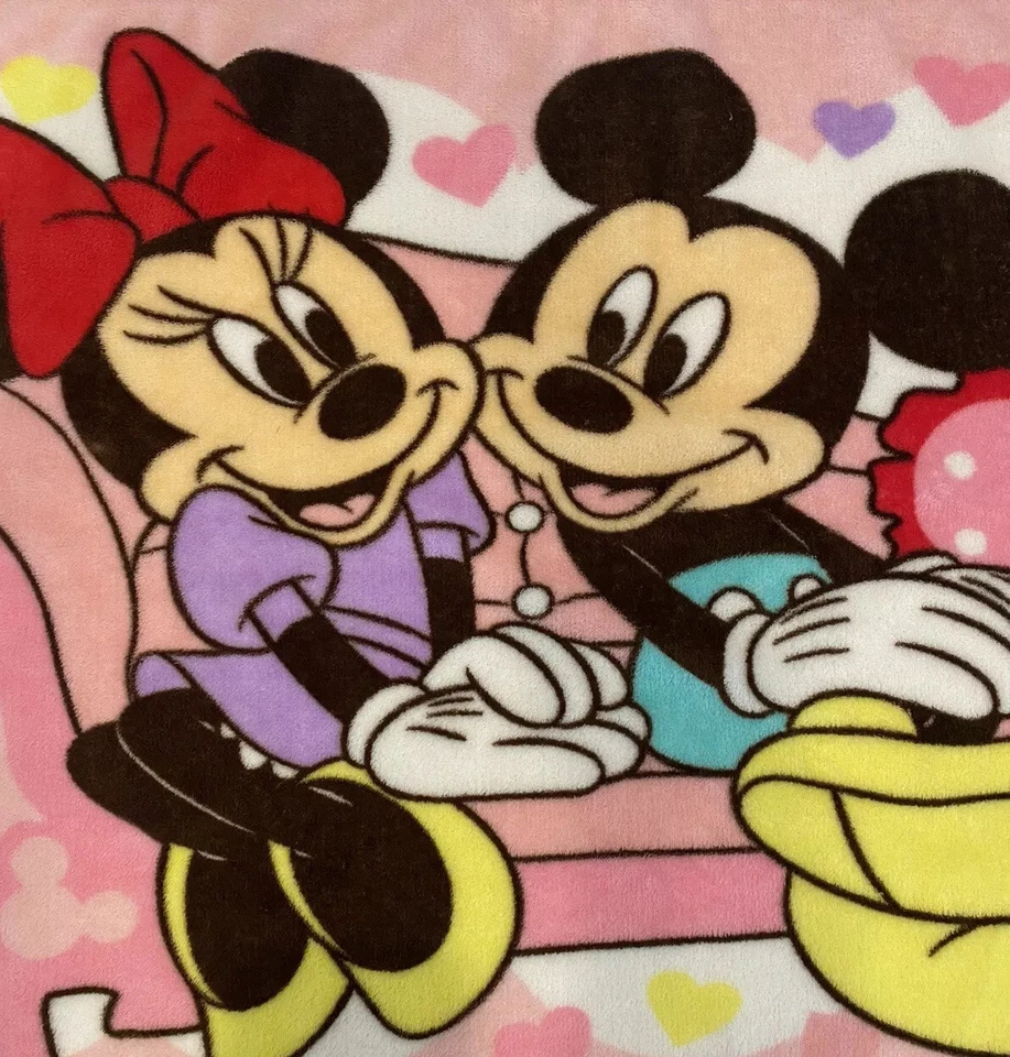 Vtg Mickey Mouse Blanket Minnie Pink Valentines Day Lovey Snaps Hearts Love Baby - Image 3 of 4