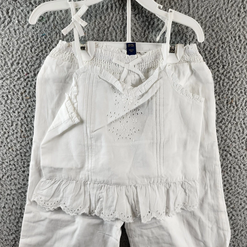 Polo Ralph Lauren Eyelet Embroidered Top & Pants Set Girls 6X White Sleeveless - Image 3 of 4