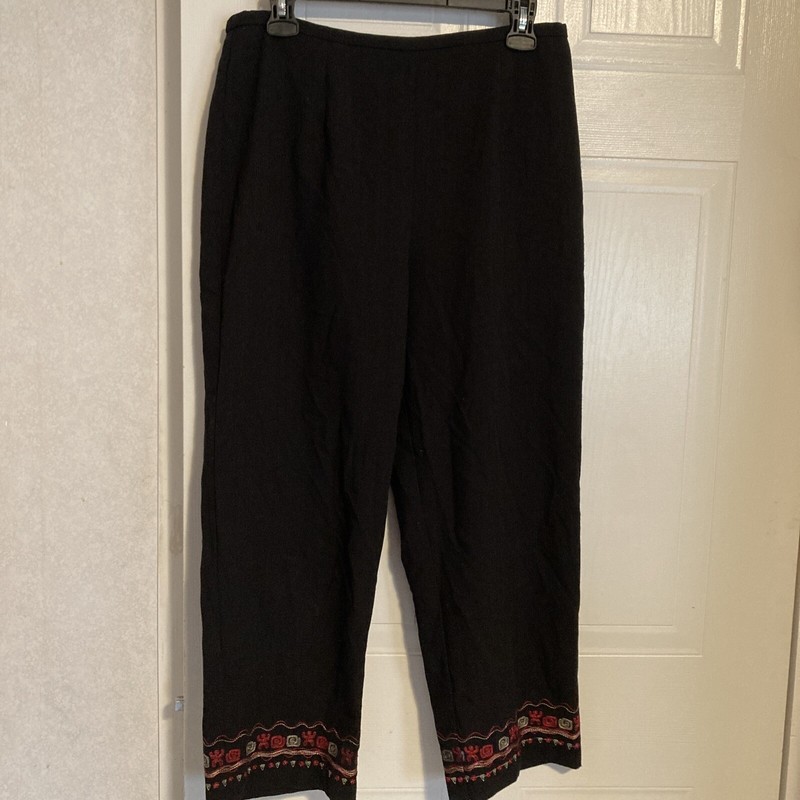 Vtg Nancy Bolen City Girl Pants Womens Size 12 Capris Black Tribal Trim Side-Zip