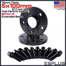 [2] 15mm Thick Audi 5x100mm CB 57.1mm Wheel Spacer Kit 14x1.5 Ext Bolts Included