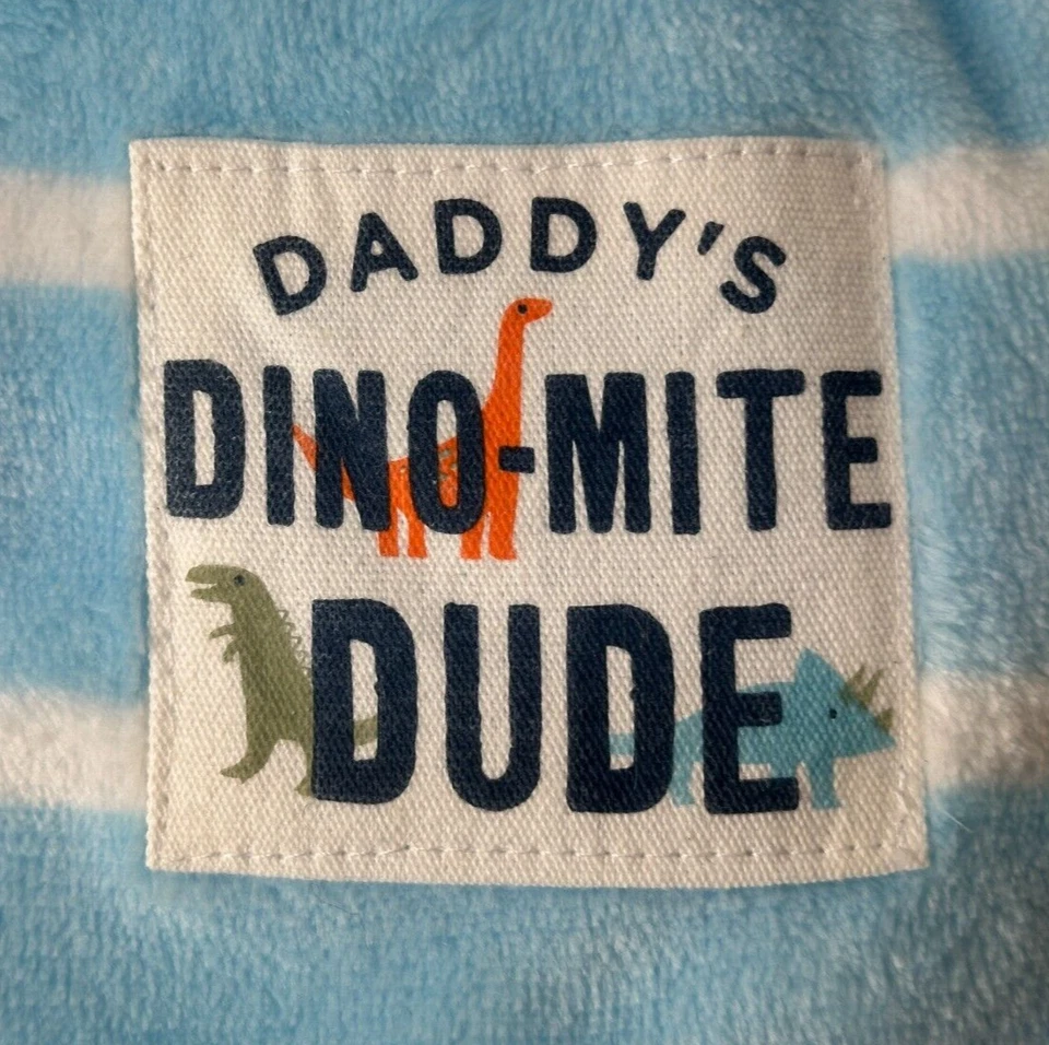 NWT Carters Blue And White Striped Daddy's Dino-mite Dude Dinosaur Baby Blanket - Image 3 of 4