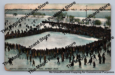 Ice Skating Exhibition at Belle Isle Park DETROIT Michigan Antique Postcard 1908