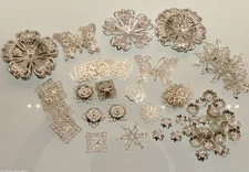 90 Pcs Filigree Findings Stampings Lot Silver Plated-Read Detailed Description 