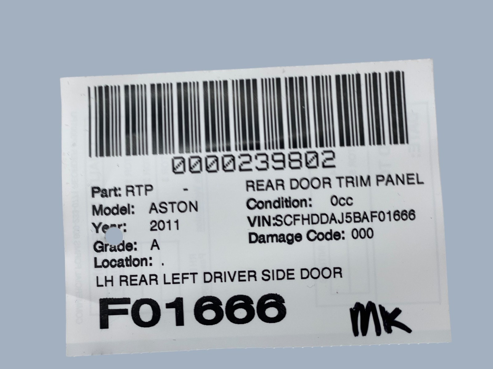 2010-2019 Aston Martin Rapide DDAJ REAR LH & RH DOOR INNER PANEL PLATE BRACKET 2