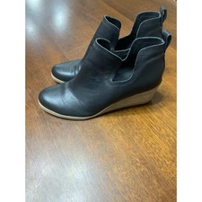 Black Neutral Leather Wedge Ankle Booties Women 11 Preppy Fall Festival Boho