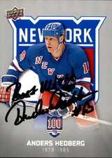 Anders Hedberg Signed 2025/26 Upper Deck New York Rangers Centennial Card #22