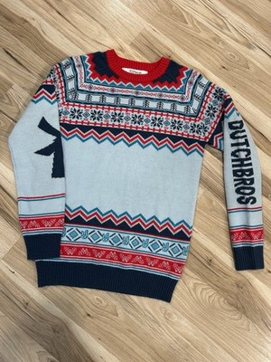 Dutch Bros Fair Isle Nordic Windmill Christmas Sweater Blue Red Size Small
