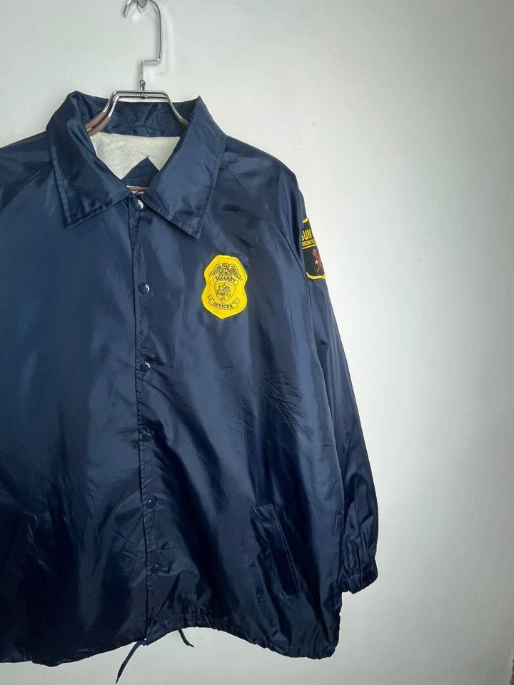 Vintage First Class Security Officer Nylon Coach Jacket Navy Sherpa Lined 2XL - Image 4 of 4