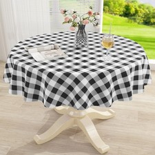 Round Waterproof Vinyl Table Cloth, Buffalo Flannel Backed Tablecloth, Wipeab...