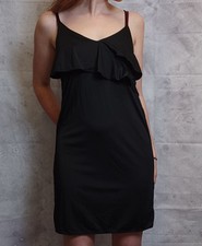 H&M Ruffle Slip Dress Womens XS Black Mini Shift Frilly Evening Party Cocktail