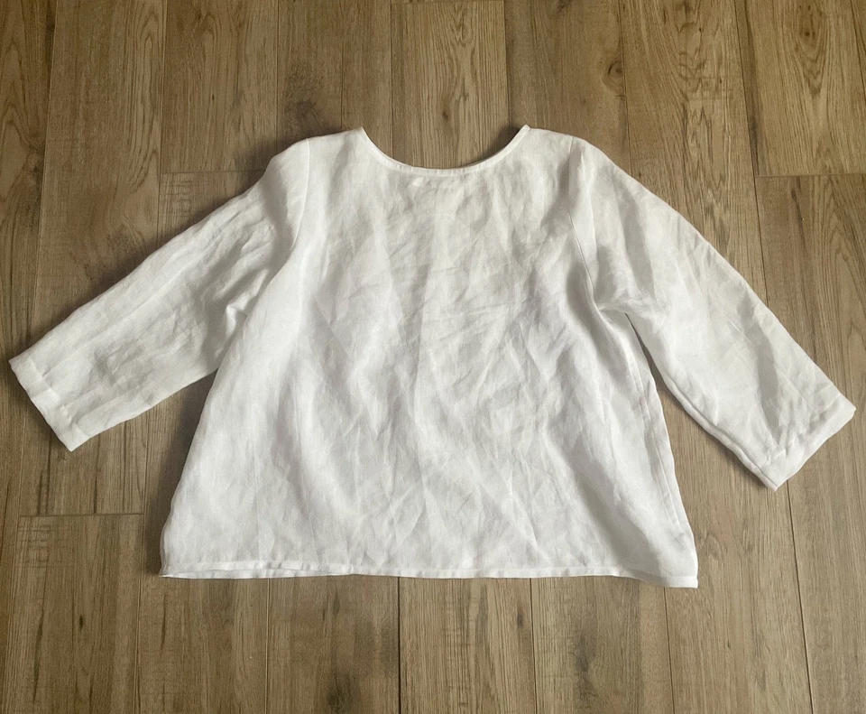 Pure Linen Minimalist Shirt, Japanese Style Blouse, Basic A-line Top Size 12. - Image 3 of 4