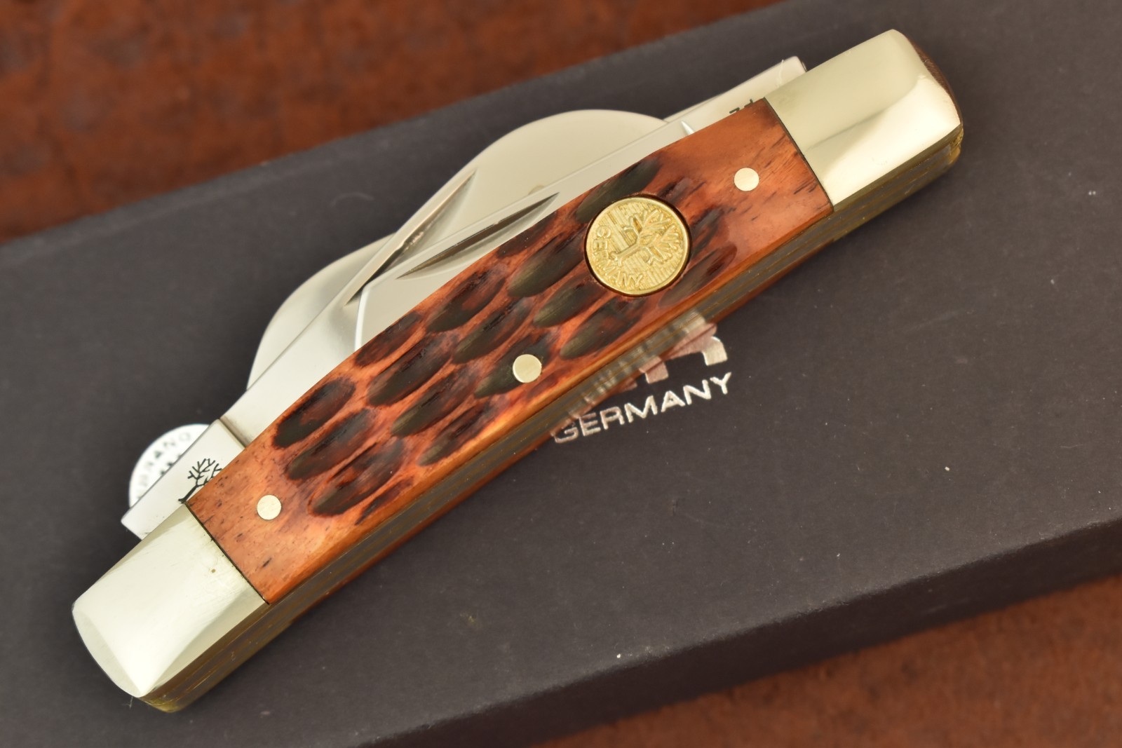 BOKER TREE BRAND PREMIUM 4 BLADED CONGRESS KNIFE NICE JIGGED BROWN BONE (25668)