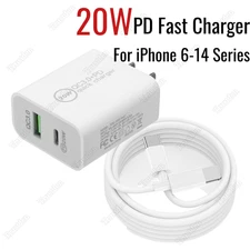 For i Phone 14 13 12 11 Pro XS XR X 8 20W USB Type C Fast Charger Block PD Cable
