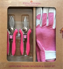 Ladies Leather Garden Gloves (M) & Mini Secateurs Set - Best Ladies Garden Gift