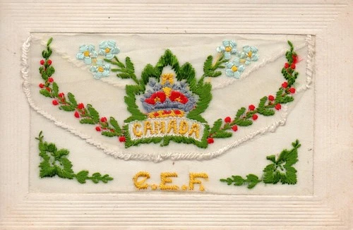CANADIAN EXPEDITIONARY FORCE: RARE WW1 EMBROIDERED MILITARY SILK POSTCARD