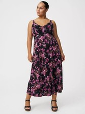 Torrid Midi Trapeze Dress Challis Black Purple Pink Floral NWT New 0X