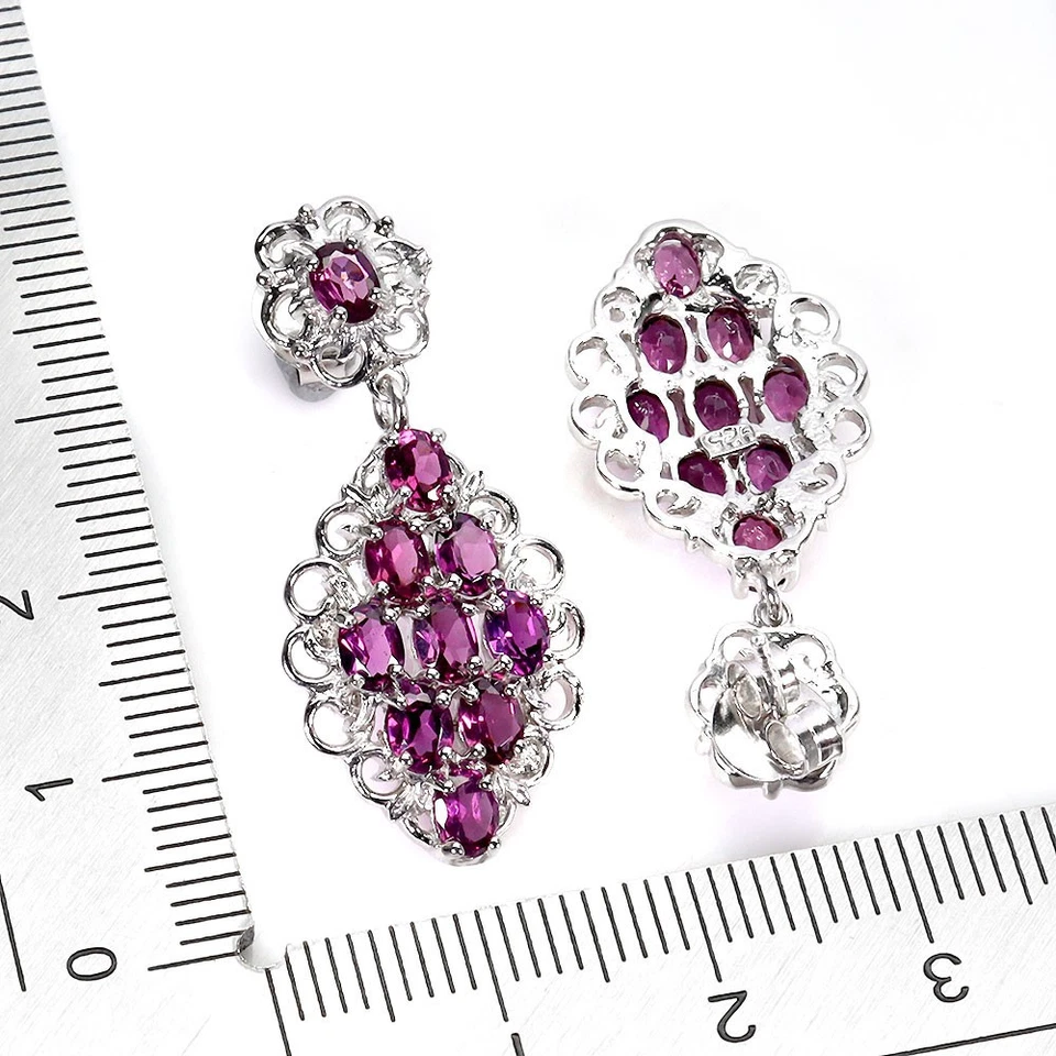 925 Sterling Silver Earrings Oval Rhodolite Garnet Natural Gemstone Jewelry - Image 3 of 4