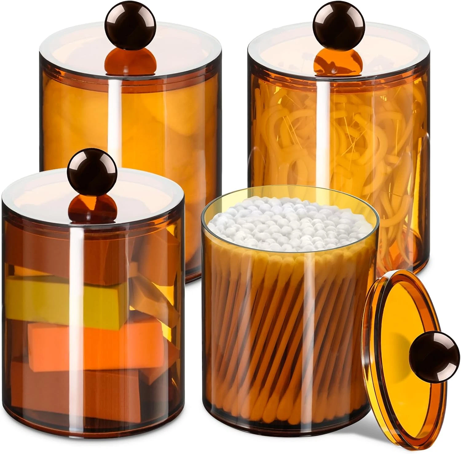 4pc Qtip Holder,Canister Apothecary Jar Set,Bathroom Jars w/ Lid Set-Cotton Swab