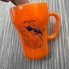 Vintage Fire King Maryland Mug Baltimore Oriole Orange Luster Milk Glass 4.25in