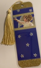 Angel and Star Bookmark with Tassel - Laminated with Glitter Borders 6x2"