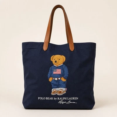 Polo Ralph Lauren Polo Bear Canvas Tote Bag Navy Shopper Tragetasche Neu mit... - Bild 1 von 4