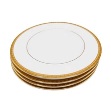 4X Charter Club Salad Plates Grand Buffet Set of 4 Gold 8.5 Inch White Porcelain