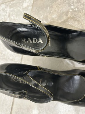 Vintage PRADA Black Patent Leather Mary Jane Block Heel Square Toe