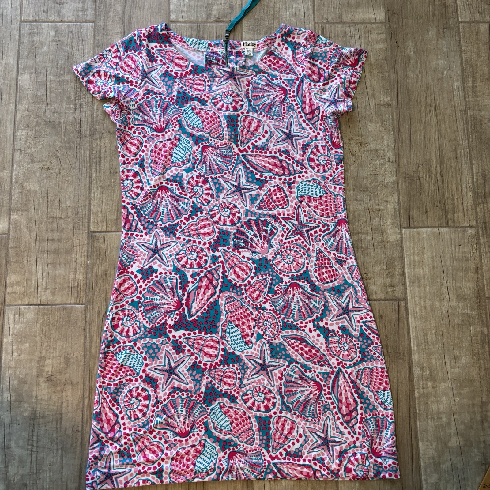 Hatley Round Neck Short Sleeve Pullover Lightweight Stretch Seashell Dress Large