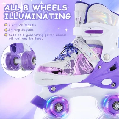 TOMSHOO Kids Roller Skates for Boys Girls Toddler Beginners, Adjustable w/ Lights wheels