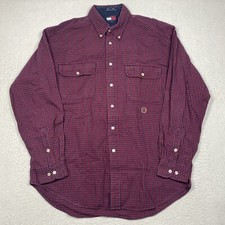 Tommy Hilfiger Shirt Mens Large Red Blue Check Button Down Long Sleeve