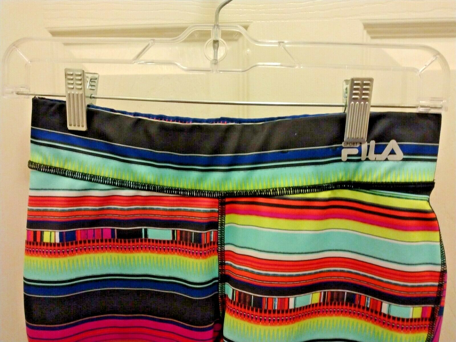 FILA Sport Pantaloni da Corsa Cropped Activewear Leggings Multicolore Geometrico Tg XS