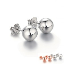 925 Sterling Silver Pearl Shaped Ear Studs Round Ball Earrings for Women Girls