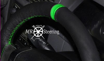 PASST FÜR MERCEDES ML W164 2006-2011 SCHWARZ LEDERLENKRADBEZUG + GRÜNES GURT