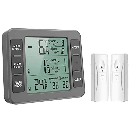 Thermomètre de Frigo Congelateur, ORIA Thermomètre de Réfrigérateur sans  Fil ave